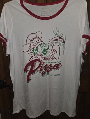 Torrid White Graphic Tee with Red & Green Pizza Print Womans Tee 3w